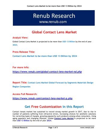 Global Contact Lens Market to be more than USD 13 Billion by 2024