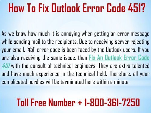 How to Fix Outlook Error Code 451? 1-800-361-7250 