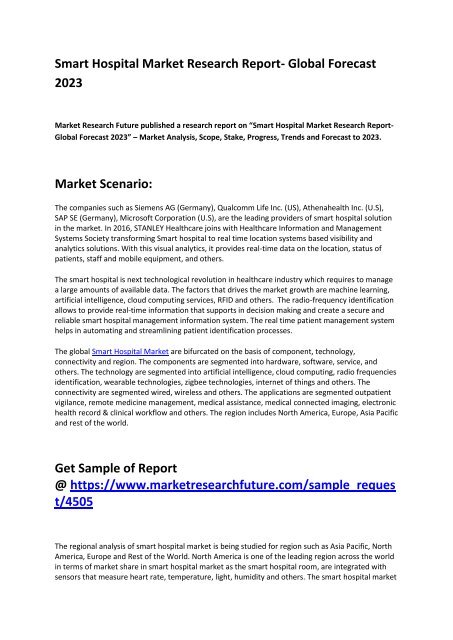 Smart Hospital Market 2018 : Top Manufactures, Industry Set For Rapid Growth and Trend by 2023