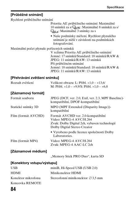 Sony SLT-A65VY - SLT-A65VY Consignes d&rsquo;utilisation Tch&egrave;que