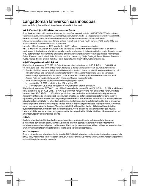 Sony VGN-SZ61MN - VGN-SZ61MN Documents de garantie Finlandais