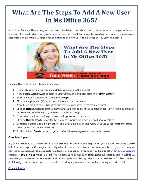 Steps to Add A New User Through Microsoft Office 365 Support