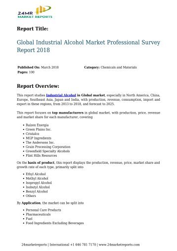  Global Industrial Alcohol Market Professional Survey Report 2018