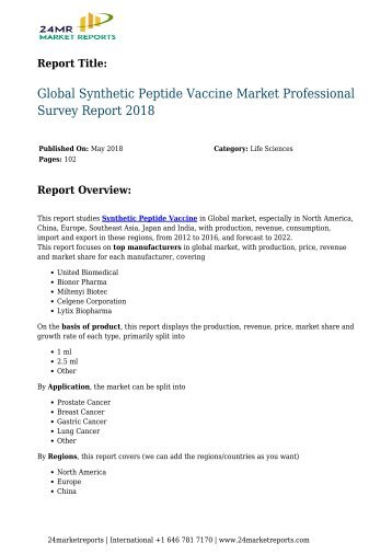  Global Synthetic Peptide Vaccine Market Professional Survey Report 2018