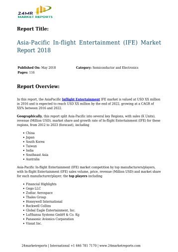 Asia-Pacific In-flight Entertainment (IFE) Market Report 2018