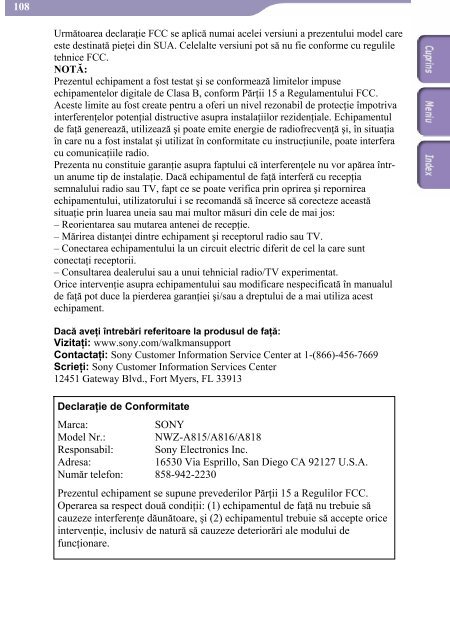 Sony NWZ-A818 - NWZ-A818 Mode d'emploi Roumain