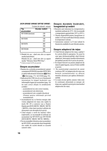 Sony DCR-SR65E - DCR-SR65E Mode d'emploi Roumain