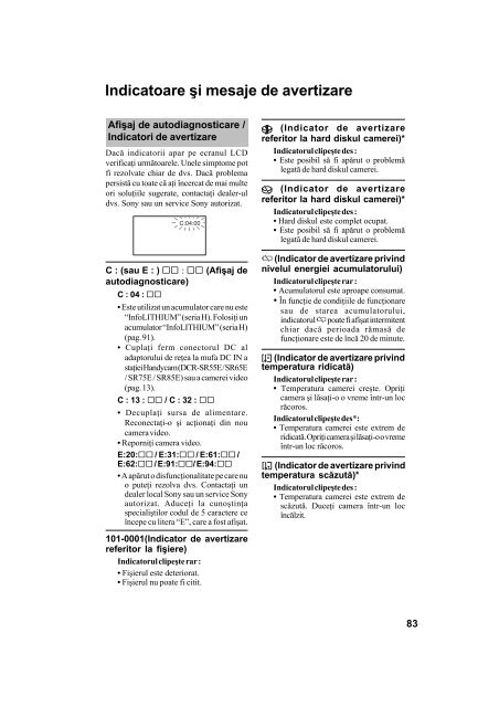 Sony DCR-SR65E - DCR-SR65E Mode d'emploi Roumain