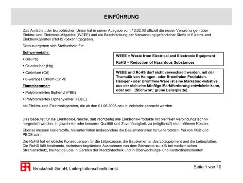 EINFÜHRUNG - Hans Brockstedt GmbH Leiterplattenschnelldienst