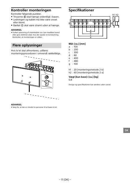 Sony KDL-65W858C - KDL-65W858C Informations d'installation du support de fixation murale Bosniaque