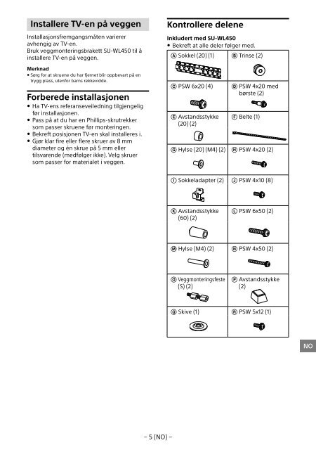 Sony KDL-65W858C - KDL-65W858C Informations d'installation du support de fixation murale Bosniaque