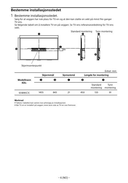 Sony KDL-65W858C - KDL-65W858C Informations d'installation du support de fixation murale Bosniaque