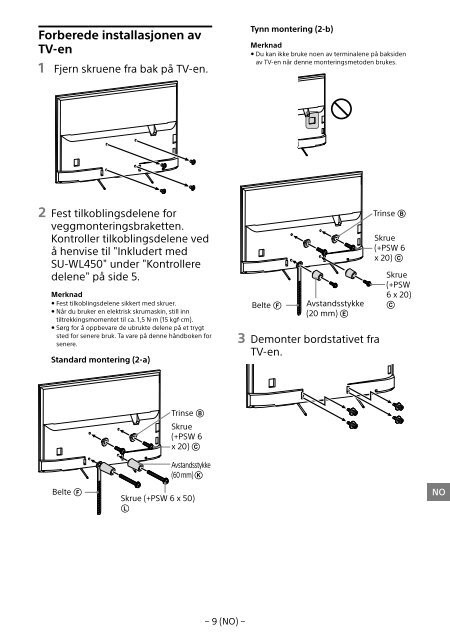 Sony KDL-65W858C - KDL-65W858C Informations d'installation du support de fixation murale Bosniaque