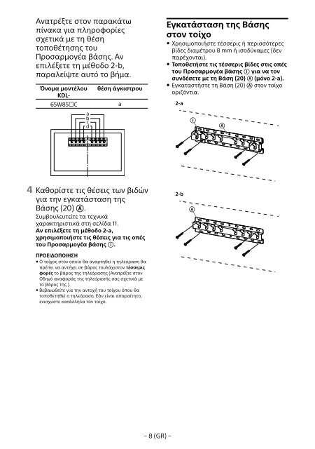 Sony KDL-65W858C - KDL-65W858C Informations d'installation du support de fixation murale Bosniaque