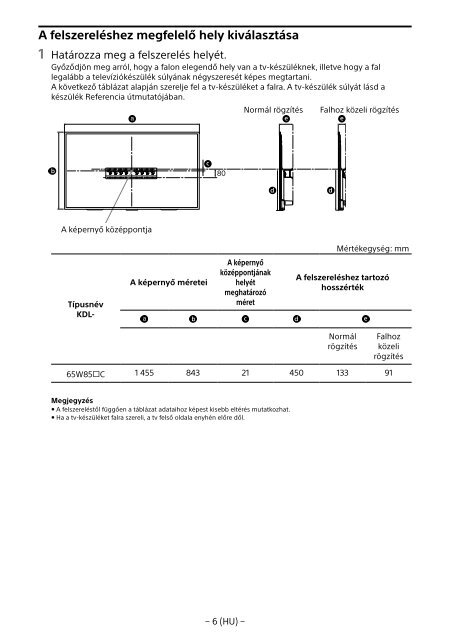 Sony KDL-65W858C - KDL-65W858C Informations d'installation du support de fixation murale Bosniaque