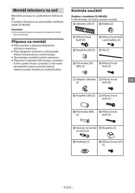 Sony KDL-65W858C - KDL-65W858C Informations d'installation du support de fixation murale Bosniaque