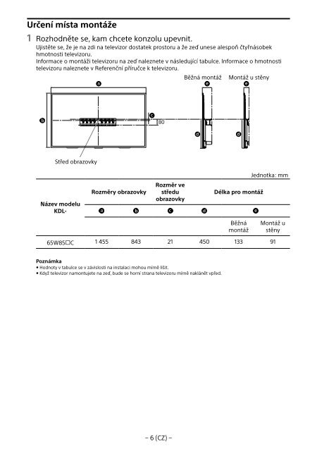 Sony KDL-65W858C - KDL-65W858C Informations d'installation du support de fixation murale Bosniaque