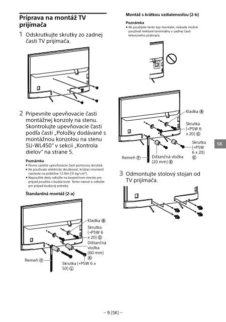 Sony KDL-65W858C - KDL-65W858C Informations d'installation du support de fixation murale Bosniaque