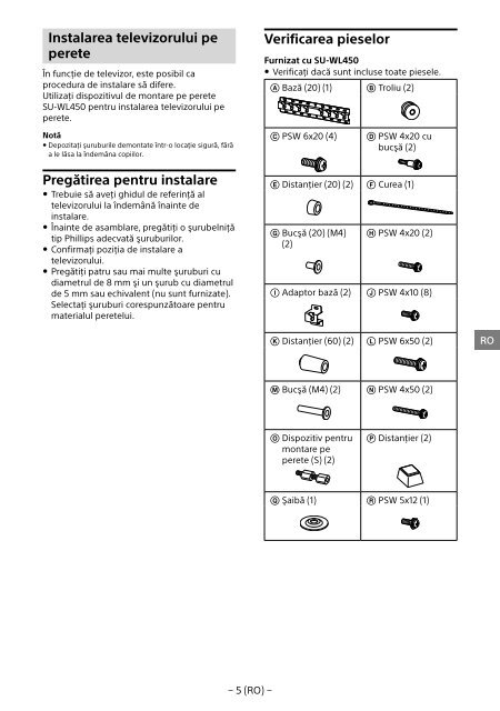 Sony KDL-65W858C - KDL-65W858C Informations d'installation du support de fixation murale Bosniaque