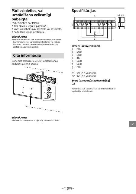 Sony KDL-65W858C - KDL-65W858C Informations d'installation du support de fixation murale Bosniaque