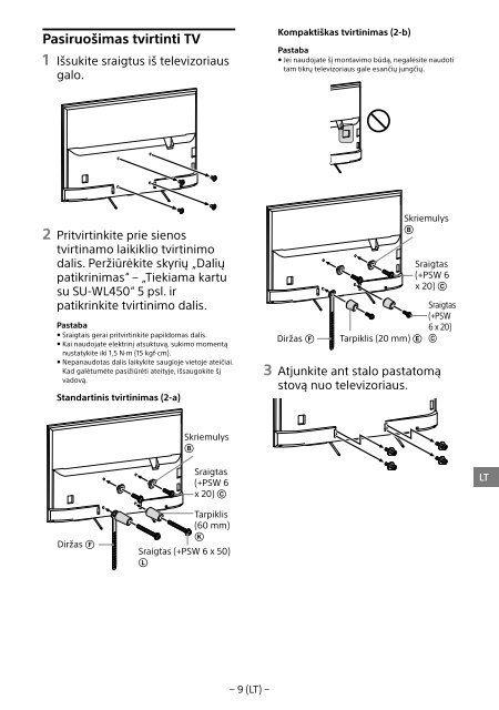 Sony KDL-65W858C - KDL-65W858C Informations d'installation du support de fixation murale Bosniaque