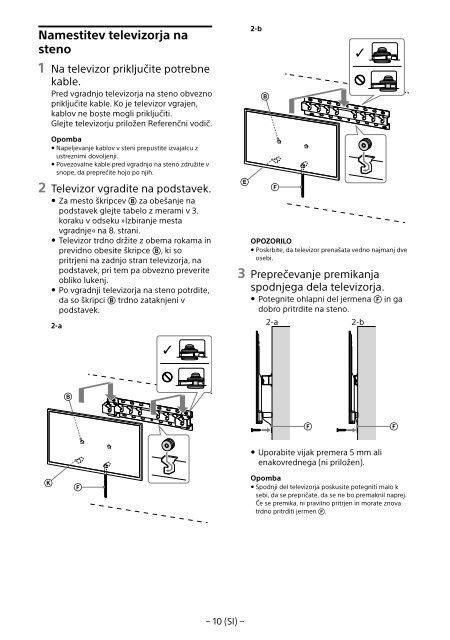Sony KDL-65W858C - KDL-65W858C Informations d'installation du support de fixation murale Bosniaque