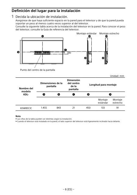 Sony KDL-65W858C - KDL-65W858C Informations d'installation du support de fixation murale Bosniaque