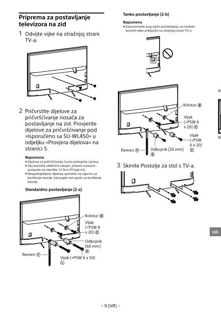 Sony KDL-65W858C - KDL-65W858C Informations d'installation du support de fixation murale Bosniaque