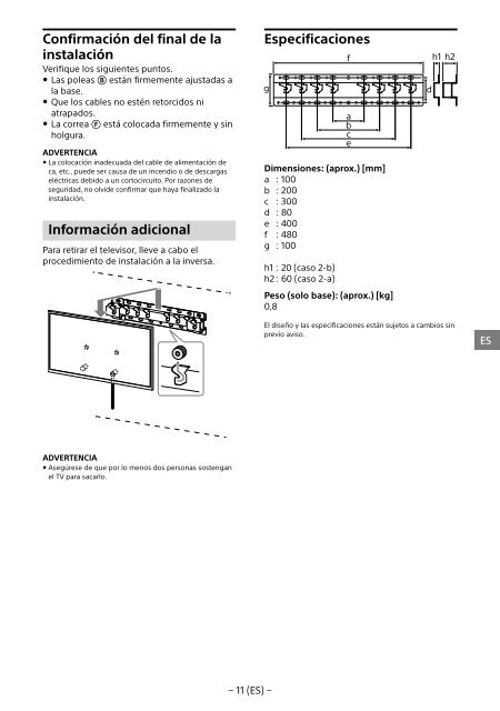 Sony KDL-65W858C - KDL-65W858C Informations d'installation du support de fixation murale Bosniaque