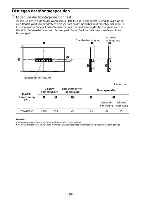 Sony KDL-65W858C - KDL-65W858C Informations d'installation du support de fixation murale Bosniaque