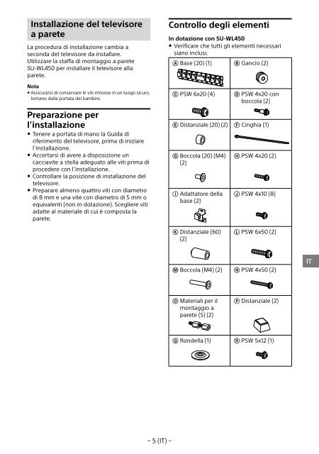 Sony KDL-65W858C - KDL-65W858C Informations d'installation du support de fixation murale Bosniaque