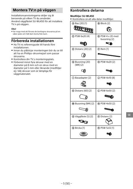 Sony KDL-65W858C - KDL-65W858C Informations d'installation du support de fixation murale Bosniaque