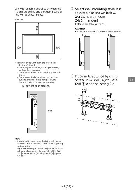 Sony KDL-65W858C - KDL-65W858C Informations d'installation du support de fixation murale Bosniaque