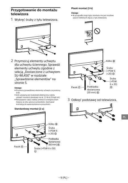 Sony KDL-65W858C - KDL-65W858C Informations d'installation du support de fixation murale Bosniaque