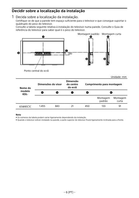 Sony KDL-65W858C - KDL-65W858C Informations d'installation du support de fixation murale Bosniaque