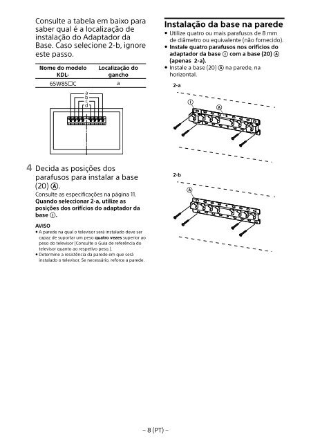 Sony KDL-65W858C - KDL-65W858C Informations d'installation du support de fixation murale Bosniaque