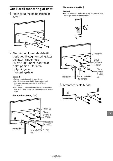 Sony KDL-65W858C - KDL-65W858C Informations d'installation du support de fixation murale Bosniaque