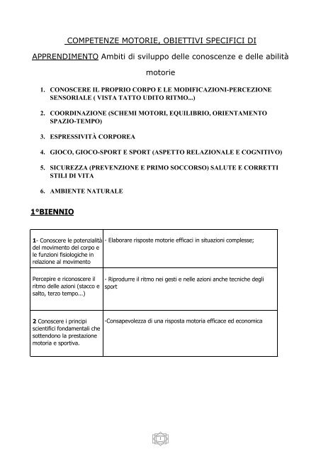 Programmazione del Dipartimento di Scienze Motorie	