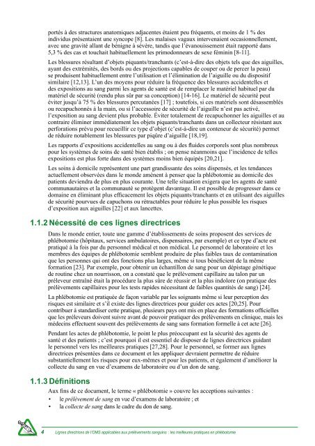 Lignes directrices de l'OMS applicables aux prélèvements sanguins ...