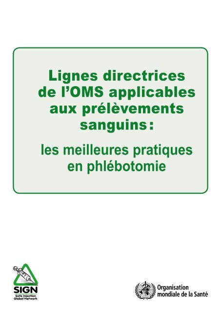 Lignes directrices de l'OMS applicables aux prélèvements sanguins ...