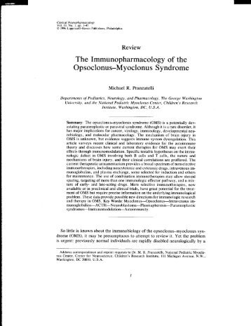 The Immunopharmacology of the Opsoclonus-Myoclonus Syndrome