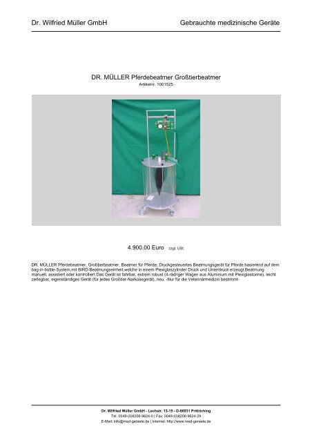 Dr. Wilfried Müller GmbH Gebrauchte medizinische Geräte