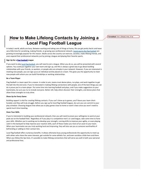 How to Make Lifelong Contacts by Joining a Local Flag Football League