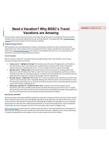 Need a Vacation? Why BSSC’s Travel Vacations are Amazing