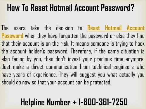 1-800-361-7250 | Reset Hotmail Account Password