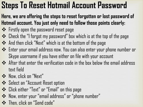 1-800-361-7250 | Reset Hotmail Account Password