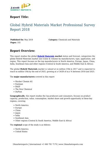 Global Hybrid Materials Market Professional Survey Report 2018