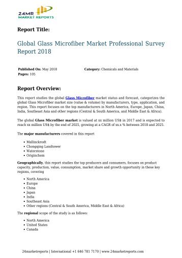 Global Glass Microfiber Market Professional Survey Report 2018
