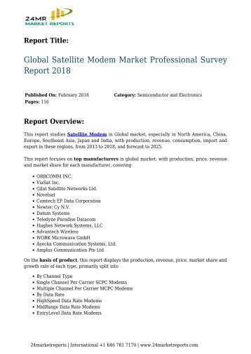 Global Satellite Modem Market Professional Survey Report 2018