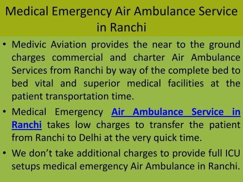 Need Emergency Air Ambulance Service in Ranchi